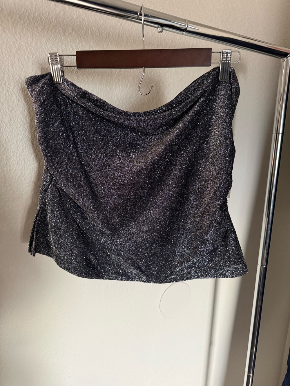 No Boundaries Metallic Black Strapless Top
